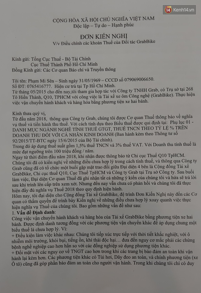 Tài xế GrabBike ở Sài Gòn làm đơn kiến nghị thay đổi định danh ngành nghề để giảm thuế TNCN - Ảnh 5.