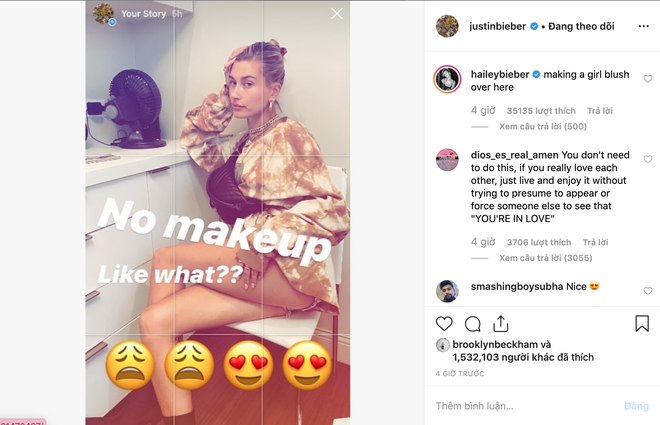 Justin Bieber tự h&agrave;o khoe ảnh vợ để mặt mộc qu&aacute; đỉnh, phản ứng của Hailey Baldwin g&acirc;y ch&uacute; &yacute; - Ảnh 2.