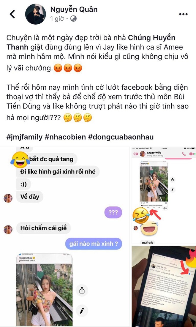Biến căng nh&agrave; Ch&uacute;ng Huyền Thanh - Jay Qu&acirc;n: Chồng like ảnh g&aacute;i xinh, vợ bị bắt quả tang &acirc;m thầm follow cầu thủ! - Ảnh 1.