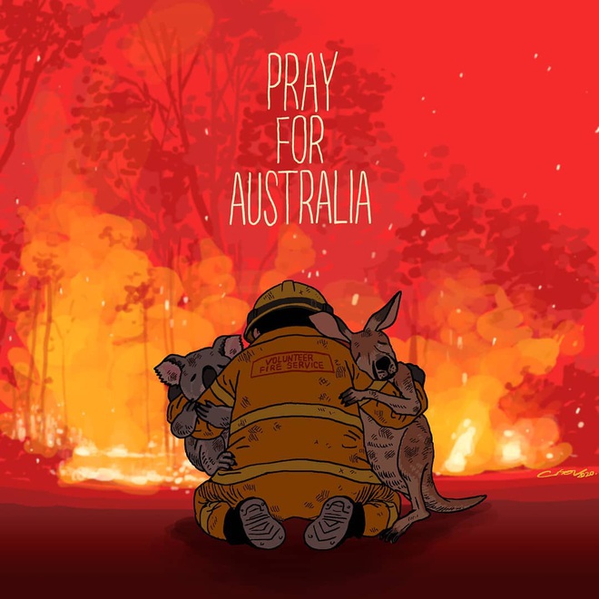 Những tác phẩm nghệ thuật từ các nghệ sĩ trên toàn thế giới bày tỏ niềm xót thương cho nước Úc trong cơn đại thảm họa cháy rừng - Ảnh 1.