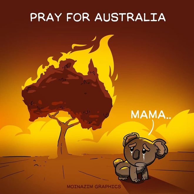 Những tác phẩm nghệ thuật từ các nghệ sĩ trên toàn thế giới bày tỏ niềm xót thương cho nước Úc trong cơn đại thảm họa cháy rừng - Ảnh 2.