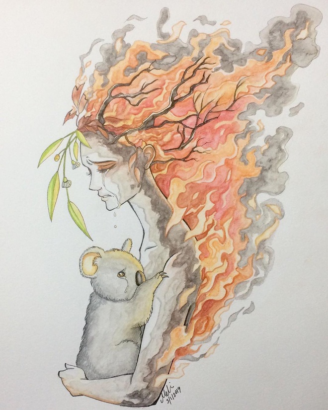 Những tác phẩm nghệ thuật từ các nghệ sĩ trên toàn thế giới bày tỏ niềm xót thương cho nước Úc trong cơn đại thảm họa cháy rừng - Ảnh 6.