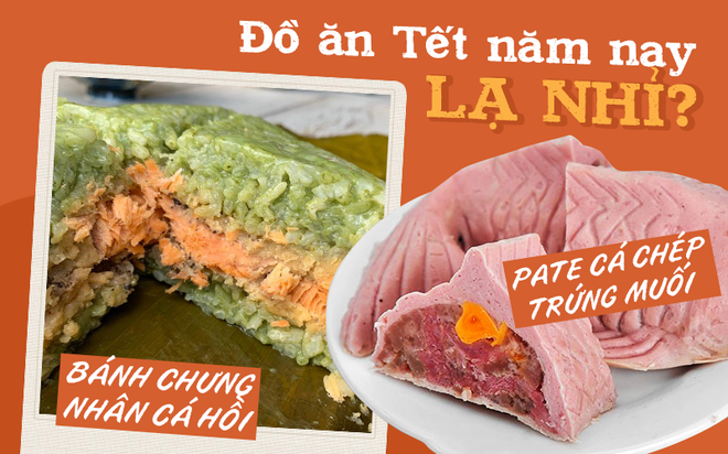 Từ bánh chưng trà xanh cá hồi cho đến pate cá chép trứng muối: Thị trường đồ ăn Tết năm nay gây hoang mang quá mà! - Ảnh 1.