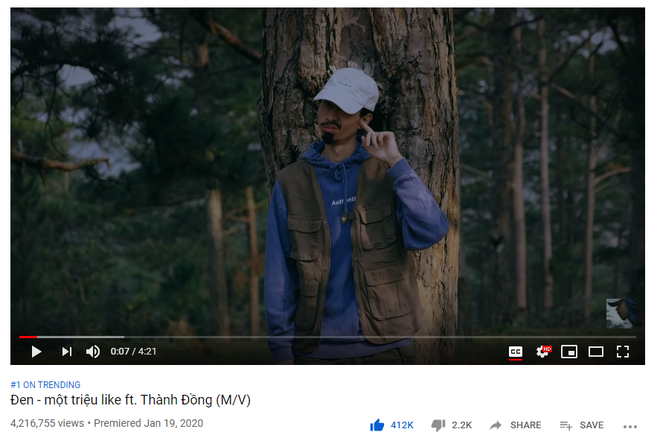 Mv Má»™t Triá»‡u Like Cá»§a Ä'en Vau Ä'áº¡t Top 1 Trending