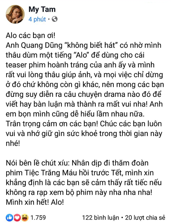 Mỹ Tâm phủ nhận sẽ đóng cameo Tiệc Trăng Máu, tất cả vì đạo diễn nhờ thu câu alo nghe cho vui - Ảnh 2.