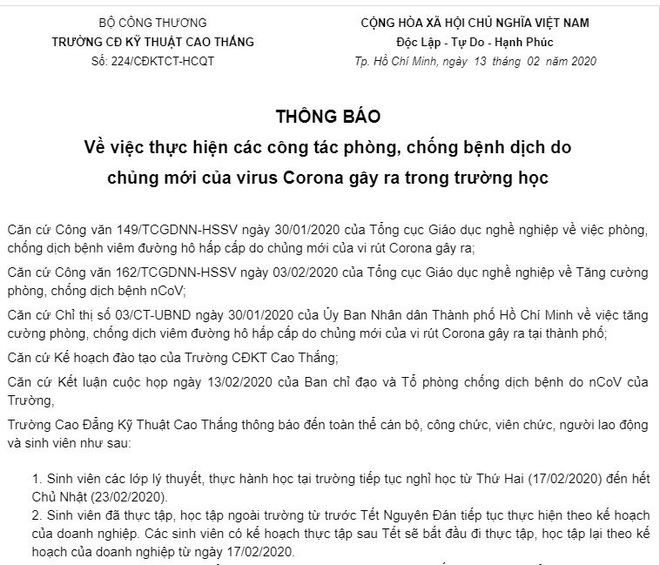 Cập nhật: Danh sách hơn 62 trường ĐH, CĐ cho sinh viên nghỉ tiếp đến cuối tháng 2 hoặc sang tháng 3 để phòng dịch Covid-19 - Ảnh 3.