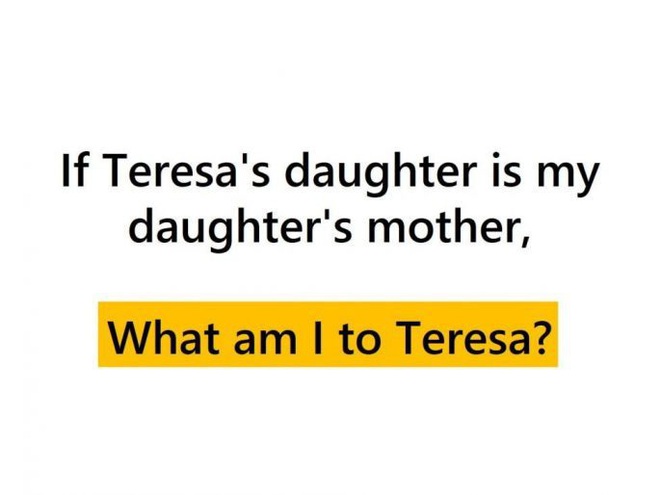 97% người trả lời sai: Nếu con gái của Teresa là mẹ của con gái tôi, vậy tôi là gì của Teresa? - Ảnh 1.