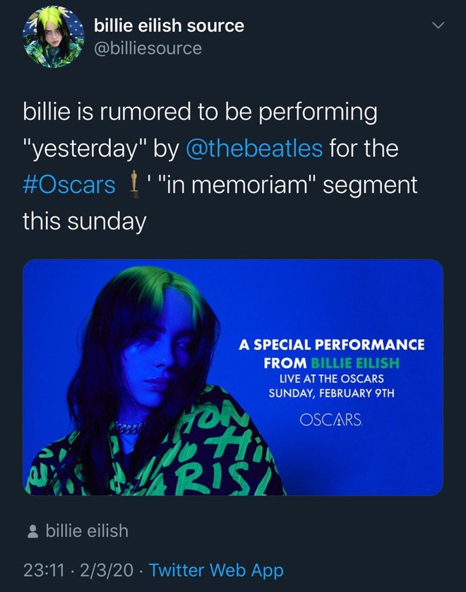 Billie Eilish sẽ diễn gì tại Oscar 2020: Hát nhạc phim, diễn hit cũ hay có tin đồn làm sống lại ca khúc bất hủ của The Beatles huyền thoại? - Ảnh 2.