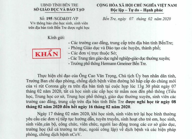 Bến Tre: Tỉnh cuối cùng trên cả nước cho học sinh nghỉ học để phòng dịch virus Corona - Ảnh 1.