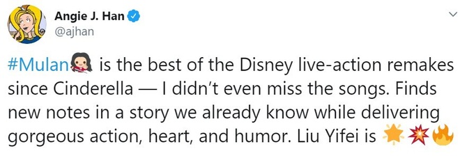 Mulan suất chiếu đầu tiên nhận cơn mưa lời khen, được chọn là bản live-action hay nhất của Disney, nhạc phim xuất sắc - Ảnh 5.