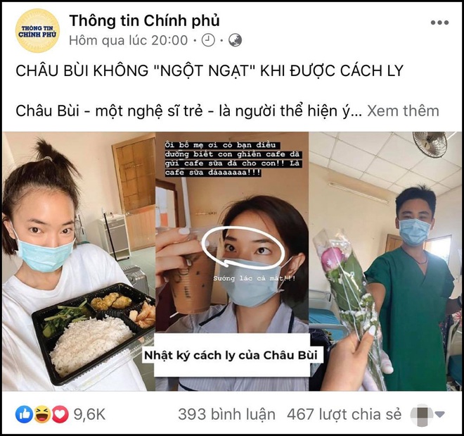 Page Thông tin chính phủ khen Châu Bùi có ý thức cao độ khi tự giác khai báo và cách ly tập trung sau khi trở về từ tâm dịch - Ảnh 2.