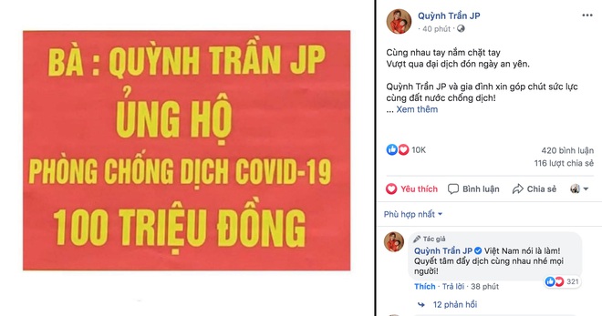 Từ Nhật, Quỳnh Trần JP đã gửi 100 triệu để ủng hộ phòng chống dịch: Cùng nhau tay nắm chặt tay, vượt qua đại dịch đón ngày an yên - Ảnh 2.