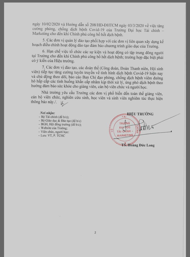Trường ĐH đầu tiên gửi thông báo khẩn cho sinh viên tiếp tục nghỉ đến hết 12/4 - Ảnh 2.