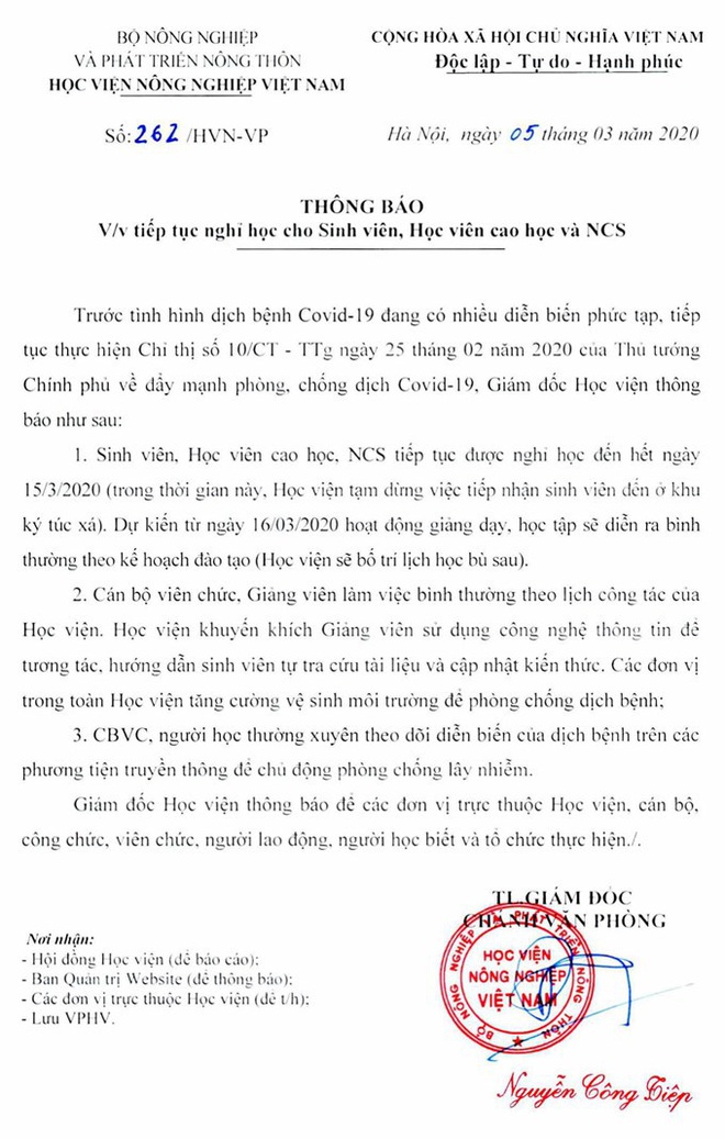 Trường ĐH ở Hà Nội tiếp tục cho sinh viên nghỉ thêm 1 tuần, đến hết 15/3 - Ảnh 1.