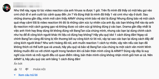 Bị một bộ phận ARMY tấn công vì nhận xét về ngoại hình Jin và RM khi reaction BTS, ViruSs lên tiếng: Không thích là tớ chê, cảm xúc thế nào nói thế đấy - Ảnh 8.