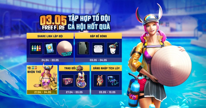 Free Fire: Garena tặng free skin Thỏ tiệc bể bơi cùng rất nhiều vật phẩm giá trị trong sự kiện 30/4, 1/5 - Ảnh 1.