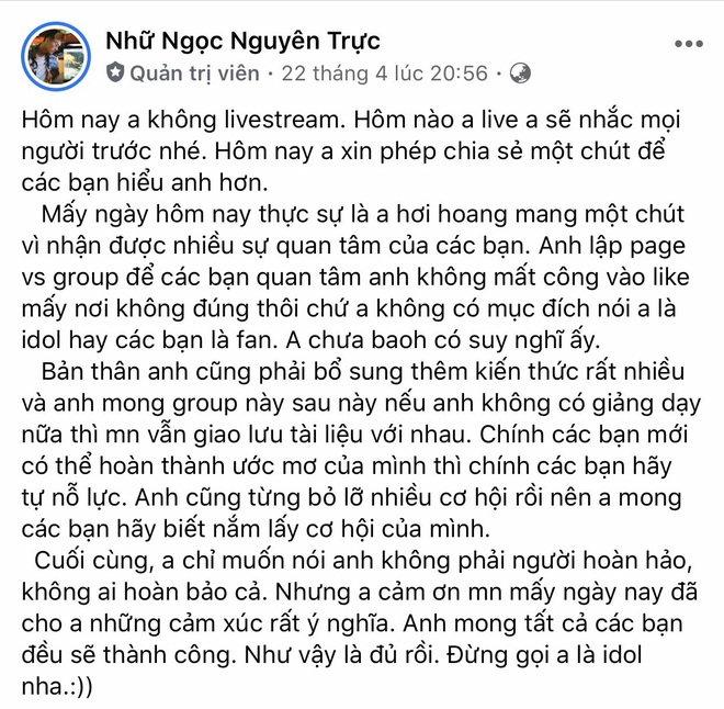 Thầy giáo Toán soái ca sút 3 cân, ngừng giảng dạy livestream vì sự soi mói quá lớn của dân mạng vào đời tư - Ảnh 4.