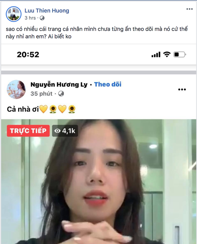 Lưu Thiên Hương hỏi vì sao livestream của Hương Ly lại hiện lên newsfeed của mình dù không bấm theo dõi: Người vào giải thích, kẻ kêu cà khịa? - Ảnh 1.