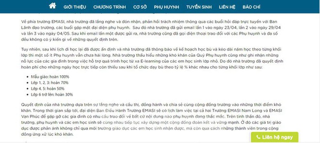 Trường Song ngữ EMASI hoàn trả học phí sau khi bị phụ huynh phản ứng - Ảnh 1.