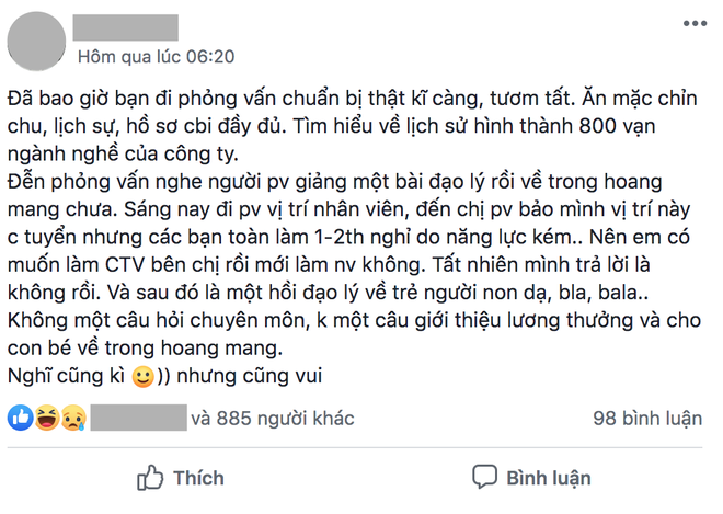 Nhà tuyển dụng giảng giải đạo lý, chê bai người khác cả tiếng đồng hồ mà không thèm hỏi chuyên môn, ứng viên bức xúc lên mạng bày tỏ - Ảnh 1.