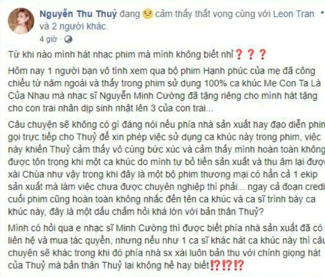 Hậu lùm xùm Cánh Diều Vàng, Hạnh Phúc Của Mẹ bị Thu Thủy tố dùng chùa nhạc phim - Ảnh 1.