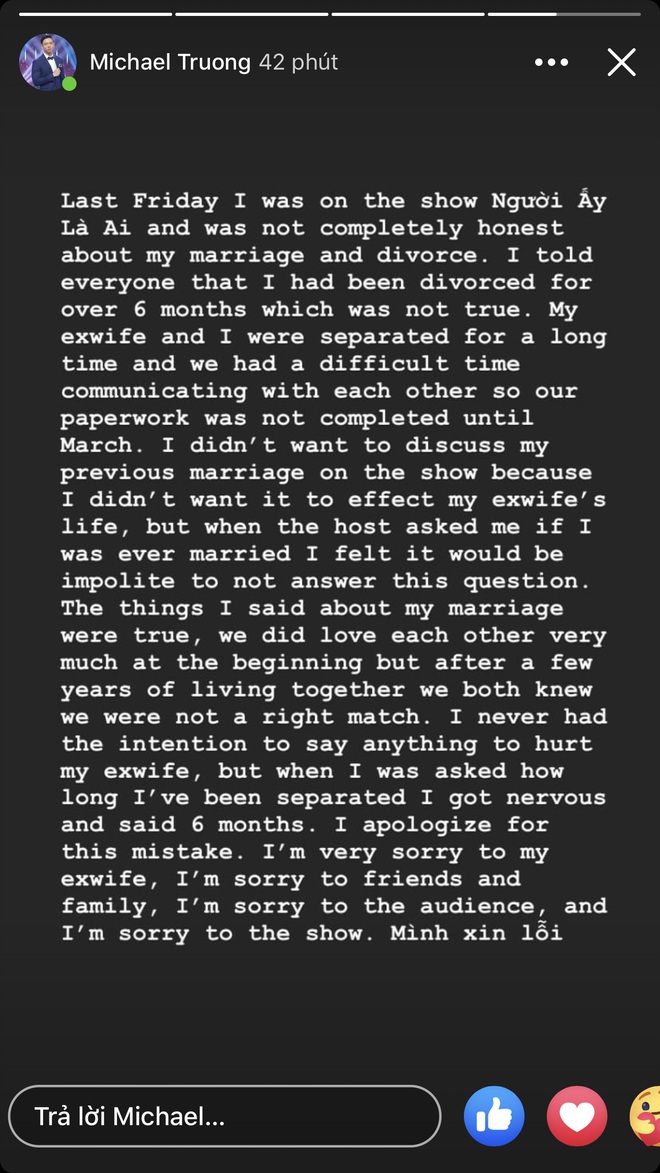 N&oacute;ng: Sau khi bị tố gian dối tại &ldquo;Người ấy l&agrave; ai&rdquo;, ch&agrave;ng Việt kiều Michael Trương l&ecirc;n tiếng xin lỗi - Ảnh 4.