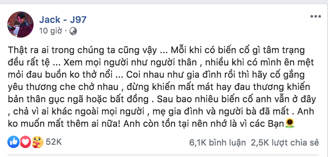 Nửa đêm, Jack bất ngờ đăng chia sẻ đầy tâm trạng: Nhiều khi có mình ên mệt mỏi đau buồn không thở nổi - Ảnh 2.