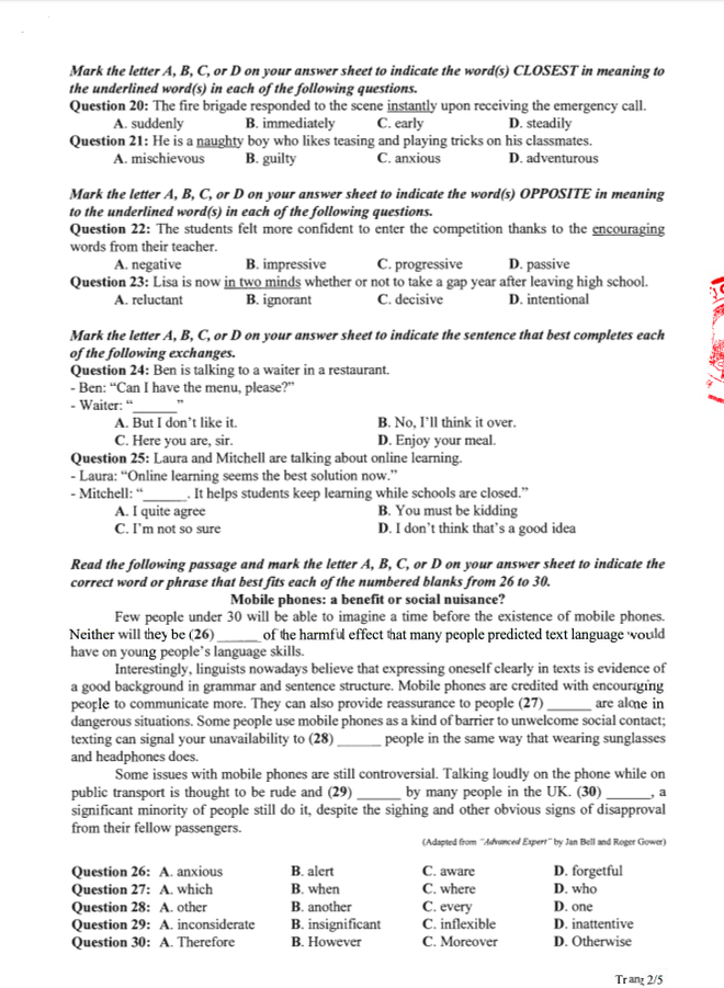 Đề thi tham khảo kỳ thi tốt nghiệp THPT năm 2020 môn Tiếng Anh - Ảnh 2.