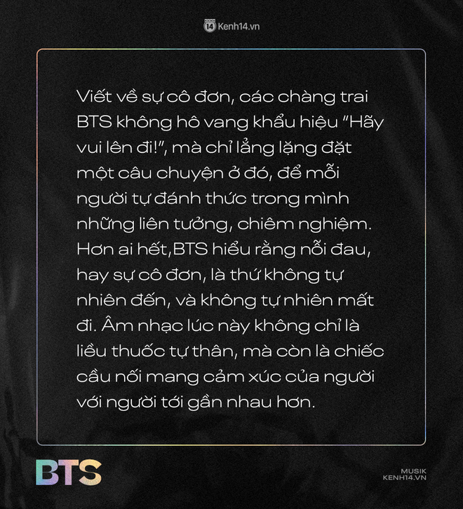 Âm nhạc chữa lành” mang tên BTS: “Nếu nỗi đau của các bạn là 100 và chúng mình có thể xoa dịu chúng xuống 99, 98… thì giá trị tồn tại của BTS đã đủ đầy rồi” - Ảnh 16.