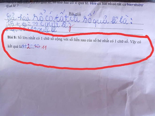 Yêu cầu xác định số lớn nhất và số bé nhất có 1 chữ số, học trò viết 9+1=10 vẫn bị gạch sai vì dữ liệu gây lú này - Ảnh 1.