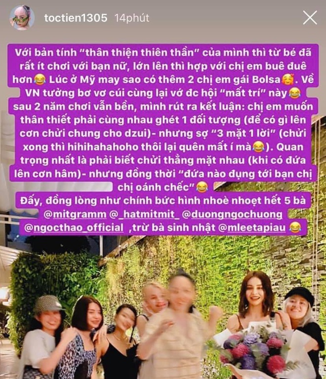 Khi d&acirc;n t&igrave;nh rần rần v&igrave; drama bạn th&acirc;n, T&oacute;c Ti&ecirc;n bất ngờ n&ecirc;u quan điểm: Chị em muốn th&acirc;n thiết phải c&ugrave;ng nhau gh&eacute;t 1 đối tượng - Ảnh 2.