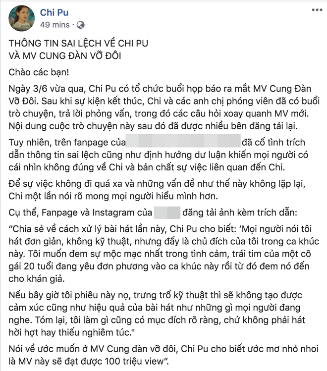 Chi Pu trực tiếp phản ph&aacute;o đanh th&eacute;p fanpage đưa tin sai lệch ph&aacute;t ng&ocirc;n tạo ra tranh c&atilde;i: Chia sẻ của t&ocirc;i bị b&oacute;p m&eacute;o ho&agrave;n to&agrave;n! - Ảnh 7.