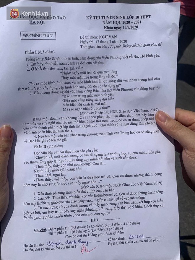 Đề thi tuyển sinh lớp 10 môn Văn 2020 Hà Nội: Thí sinh lệch tủ vì tác phẩm đã ra trước đó - Ảnh 1.