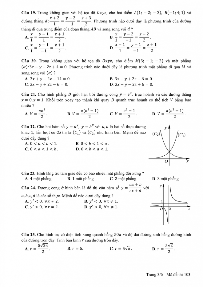 Đáp án và đề thi THPT Quốc gia môn Toán 3 năm gần nhất - Ảnh 3.