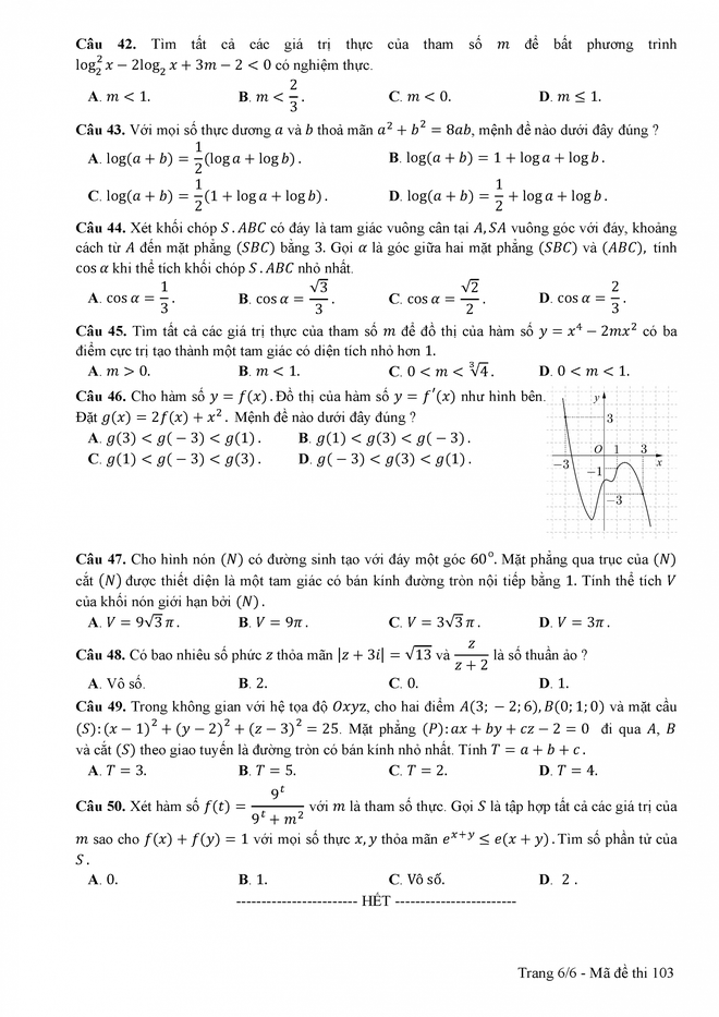 Đáp án và đề thi THPT Quốc gia môn Toán 3 năm gần nhất - Ảnh 6.