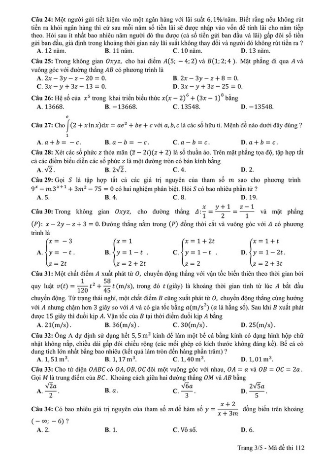 Đáp án và đề thi THPT Quốc gia môn Toán 3 năm gần nhất - Ảnh 10.