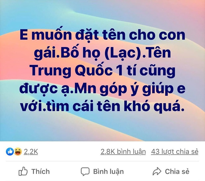 Dân mạng nhiệt tình giúp mẹ trẻ đặt tên cho con gái họ Lạc, tuy có hơi sai sai nhưng đúng là độc đáo miễn bàn - Ảnh 1.