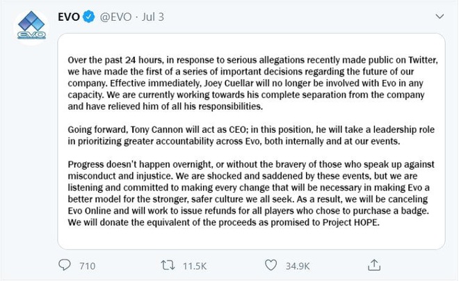 Dính cáo buộc ấu dâm, giám đốc EVO 2020 bị sa thải, giải đấu game đối kháng lớn nhất thế giới bị huỷ bỏ - Ảnh 2.