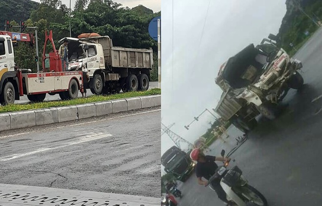 Va chạm với xe tải, xe bồn chở dầu lao xuống s&ocirc;ng ở Ninh B&igrave;nh - Ảnh 1.