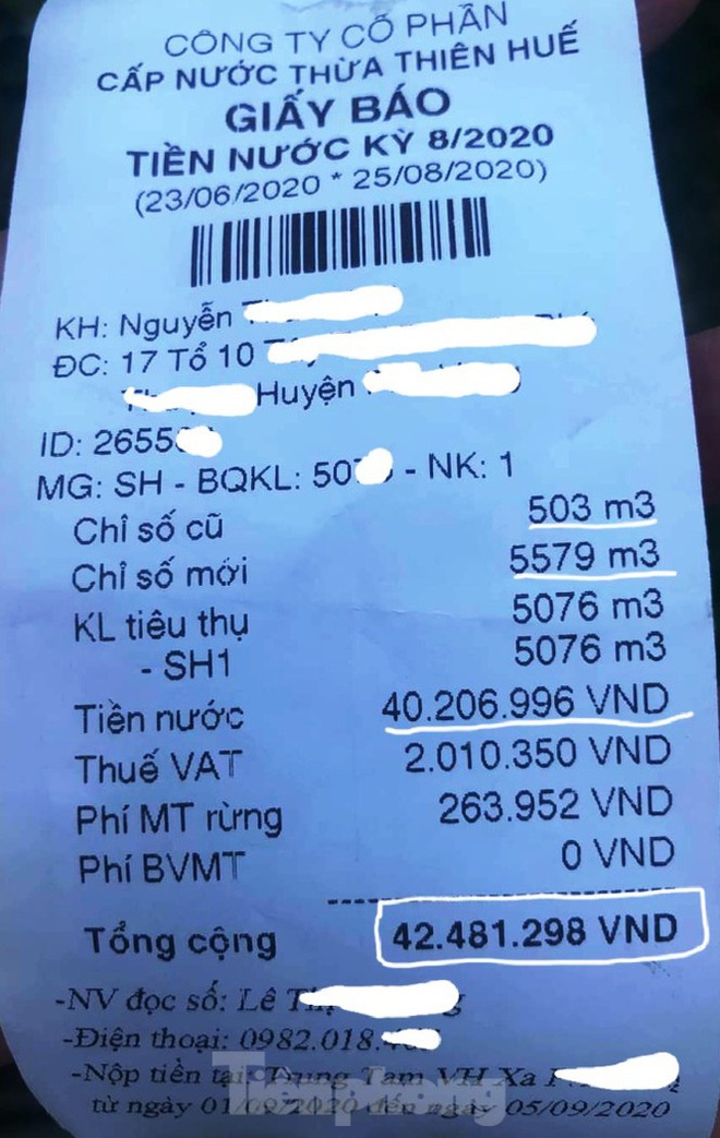 Cho&aacute;ng v&aacute;ng giấy b&aacute;o tiền nước hơn 42 triệu đồng của 1 hộ gia đ&igrave;nh - Ảnh 1.
