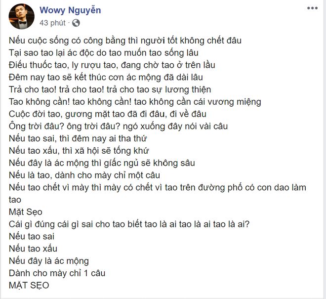 Rhymastic vừa nói về người tốt, kẻ xấu, Wowy đăng luôn status cùng chủ đề nhưng sao gắt quá? - Ảnh 2.