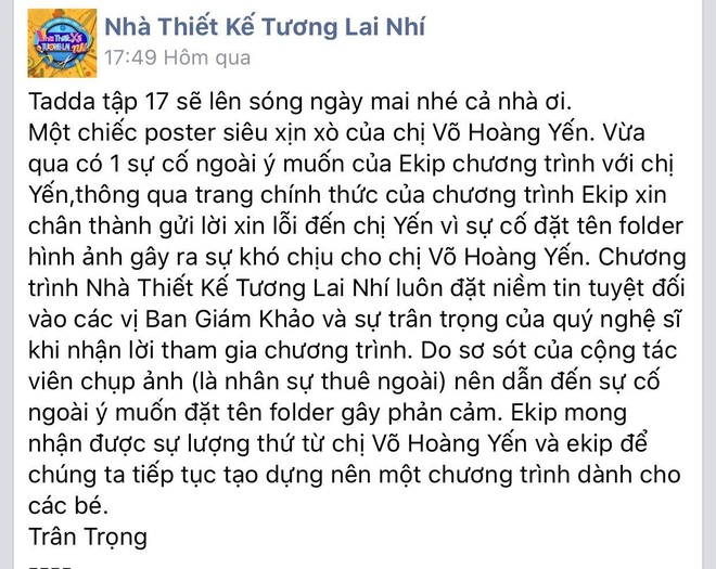 Show thực tế có thành viên thiếu tôn trọng Võ Hoàng Yến gửi lời xin lỗi đúng 15 phút rồi vội vã tháo xuống - Ảnh 2.