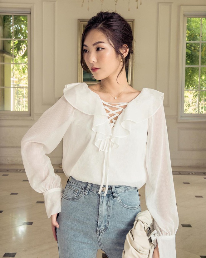 Thu đến cứ nhắm ngay áo blouse cổ lá sen, vừa dễ mặc lại còn điệu và sang - Ảnh 7.