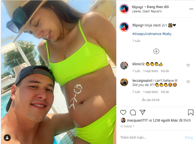Filip Nguyễn từng hạnh ph&uacute;c khoe ảnh bạn g&aacute;i mang bầu c&ugrave;ng hastag cặp đ&ocirc;i Việt Nam trước khi quyết định kho&aacute;c &aacute;o ĐT CH Czech  - Ảnh 1.