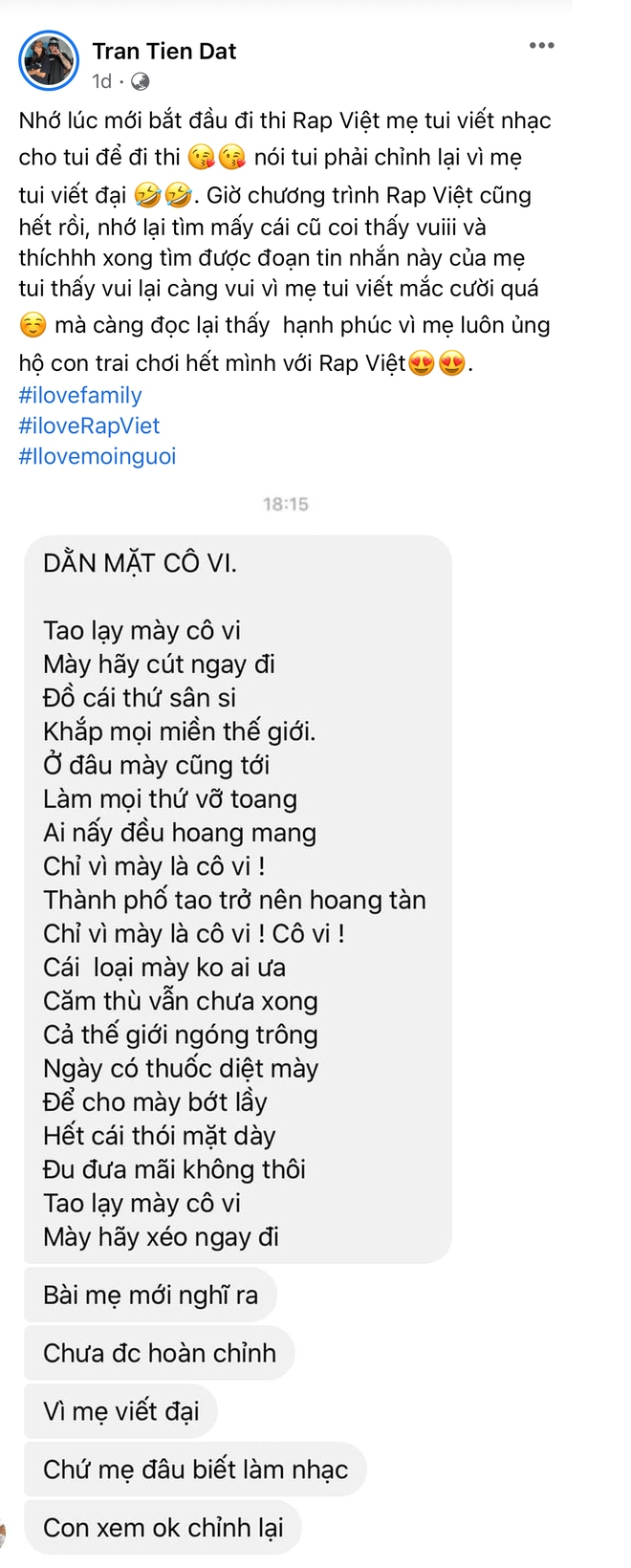 Mẹ R.I.C chất đừng hỏi, viết sẵn lời Rap Dằn Mặt Cô Vi để con trai mang đi thi Rap Việt! - Ảnh 2.