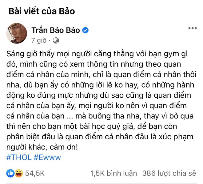 BB Trần đăng status gây chú ý về biến gymer lăng mạ NS Chí Tài, tưởng bênh vực ai ngờ quay xe căng đét - Ảnh 3.