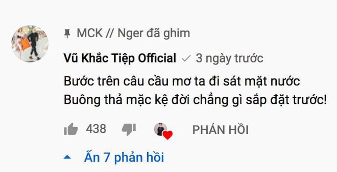 Bắt gặp Vũ Khắc Tiệp bình luận dạo ngay dưới bài mới ra của MCK, trích dẫn lời rap rất là deep nhưng bị netizen cà khịa đủ đường - Ảnh 3.