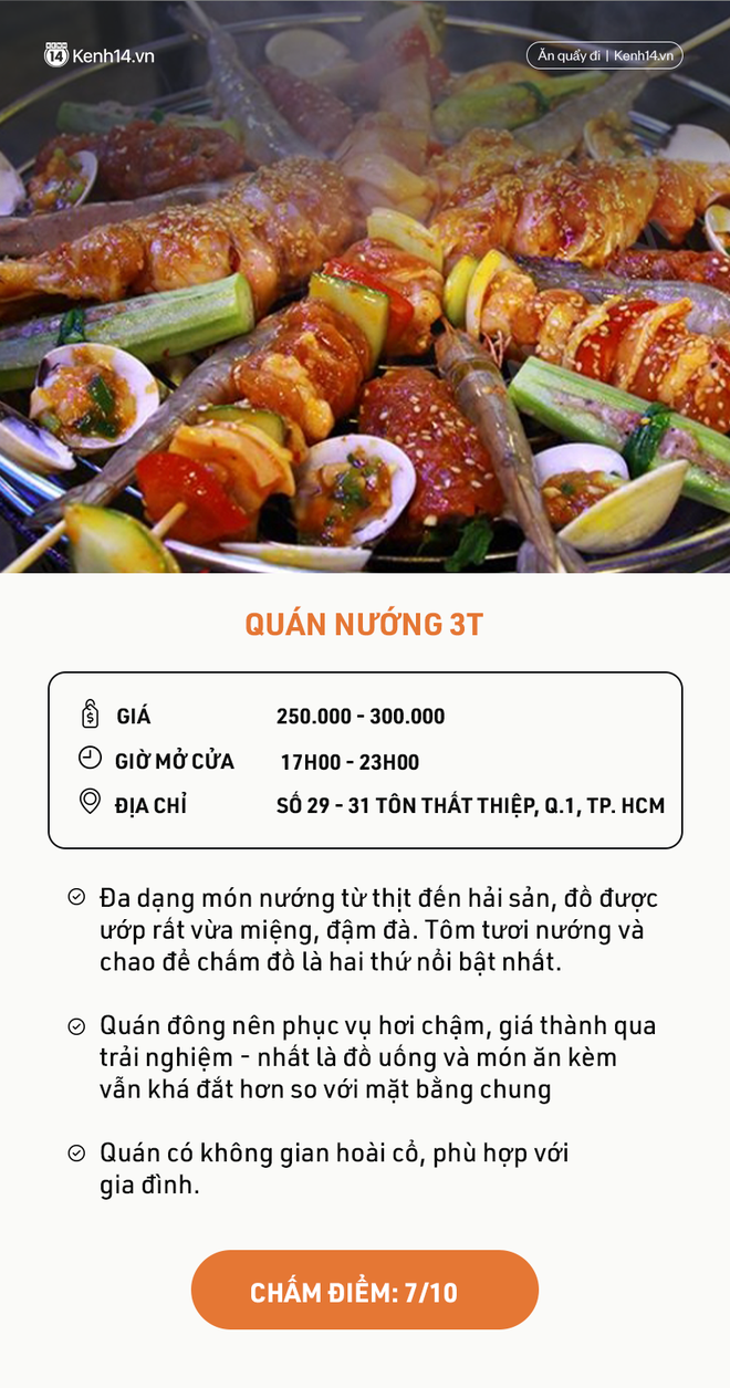 Quán nướng 3T Tôn Thất Thiệp nằm ở vị trí đắc địa và thuận lợi tại trung tâm Hà Nội và TP. Hồ Chí Minh. Nơi đây có không gian thoải mái, dịch vụ chuyên nghiệp, món ăn ngon, hấp dẫn và giá cả phải chăng. Chắc chắn sẽ là địa điểm lí tưởng cho buổi tiệc gia đình và hội bạn.