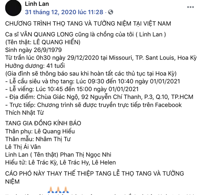 Vợ Vân Quang Long có động thái đầu tiên, ngăn chặn netizen tấn công giữa lùm xùm bị tố xúc phạm chồng và gia đình - Ảnh 2.