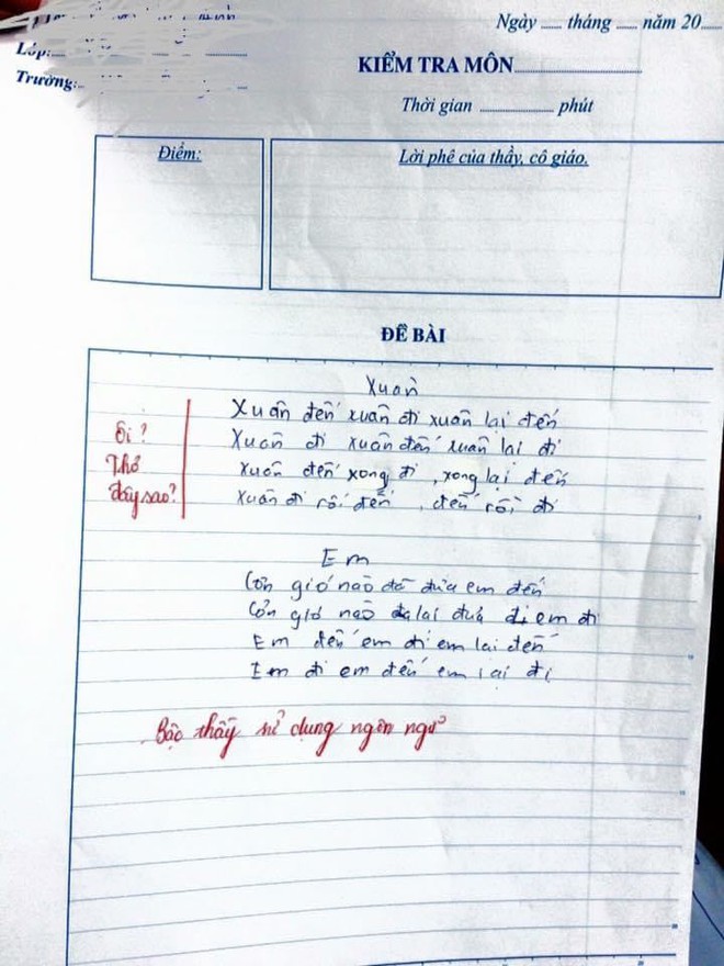 Học trò tức cảnh sinh tình, sáng tác thơ trong vòng 5 phút, giáo viên thẳng tay phê: Bậc thầy ngôn ngữ! - Ảnh 1.